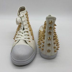 A White Rivets High Top Lace Up Low Heel Sneakers